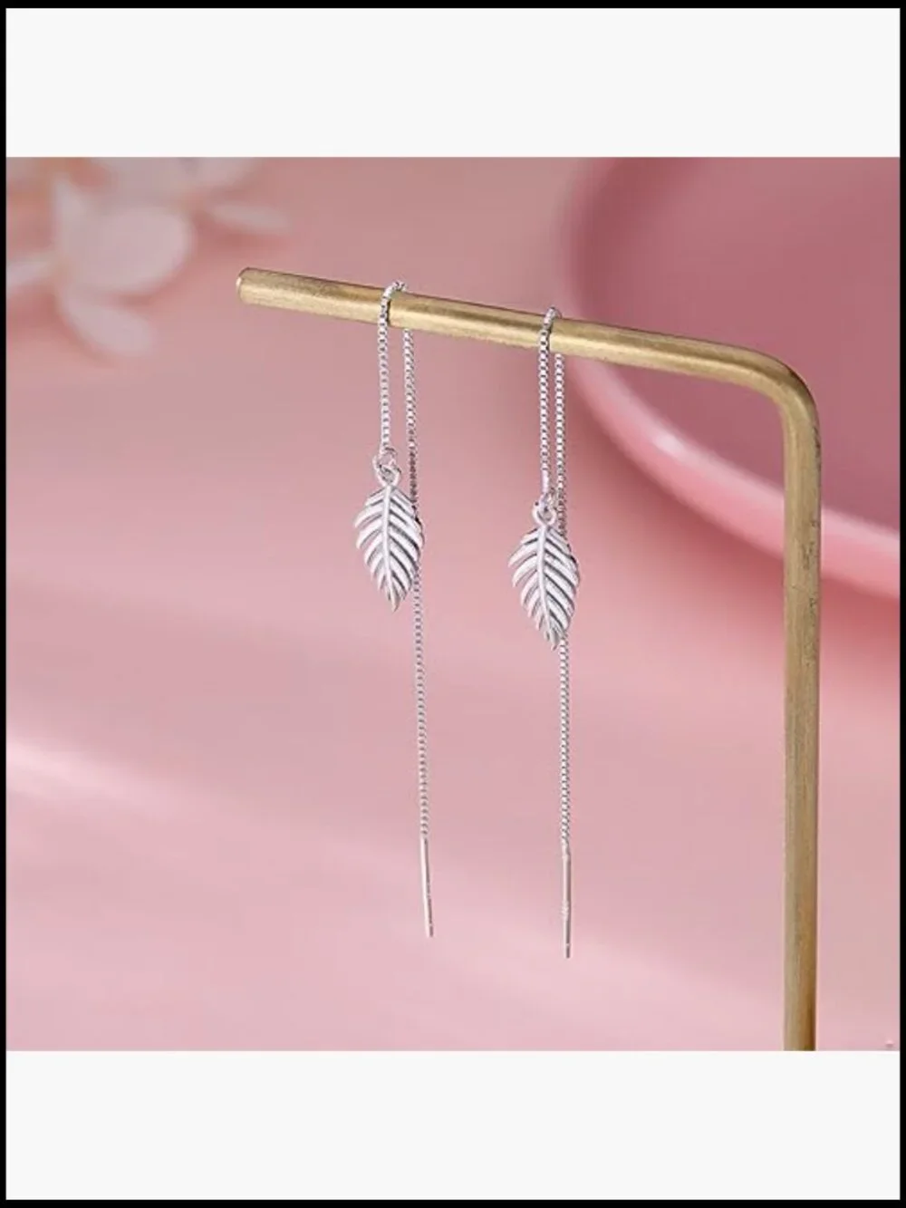 Sterling Silver Leaf Dangle Earrings Chain Drop Earrings Threader Tassel